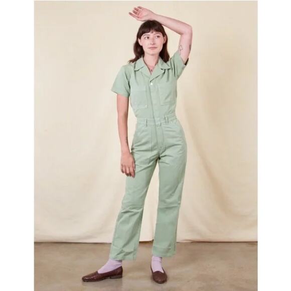 Big Bud Press Pants - Big Bud Press Short Sleeve Straight Leg Jumpsuit Workwear Coverall Sage Medium